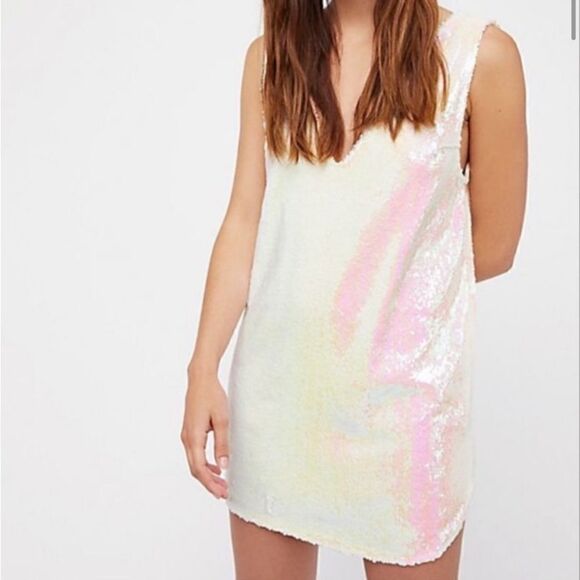 NEW FREE PEOPLE White Sparkle Mini Dress - Picture 2 of 3